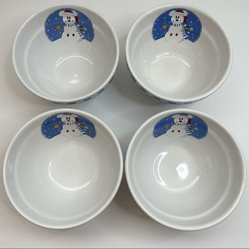 Disney China Snowman Mickey Mouse Bowls Set Of 4